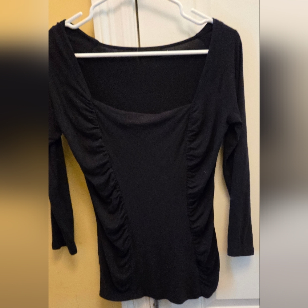 The Limited Women's Black Ruched Fitted 3 Quarter Sleeves Y2k Size Small
